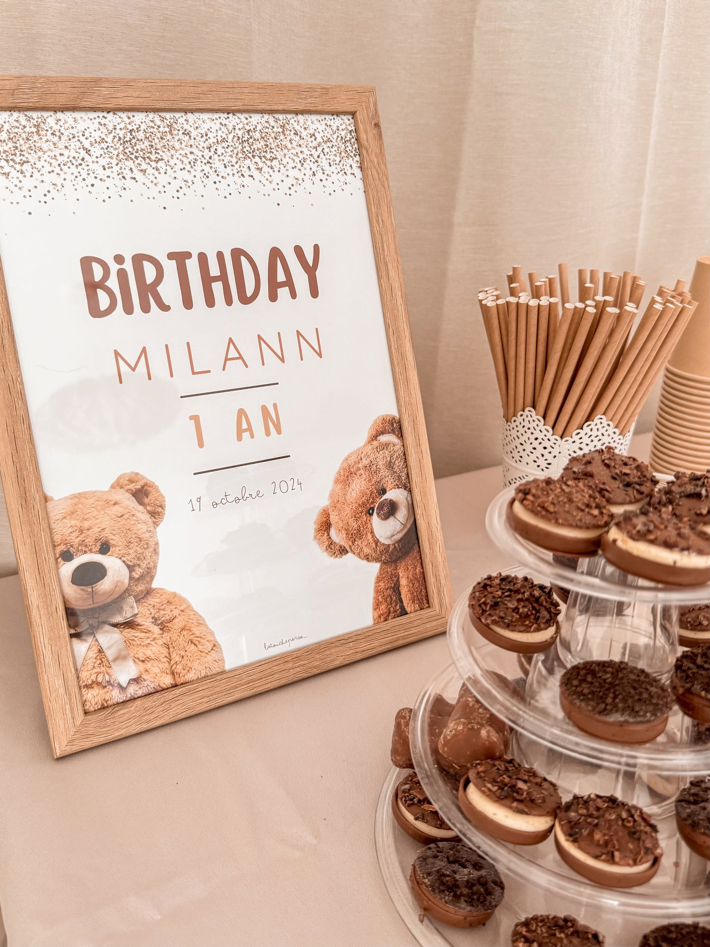 Thème Ourson version beige - Affiche bienvenue anniversaire