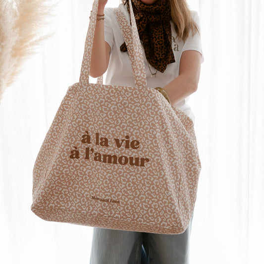 Cabas XXL LÉOPARD Beige nude À LA VIE À L'AMOUR