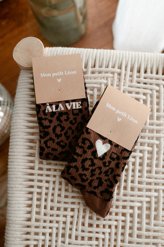 Chaussettes LÉOPARD Marron À LA VIE À L'AMOUR