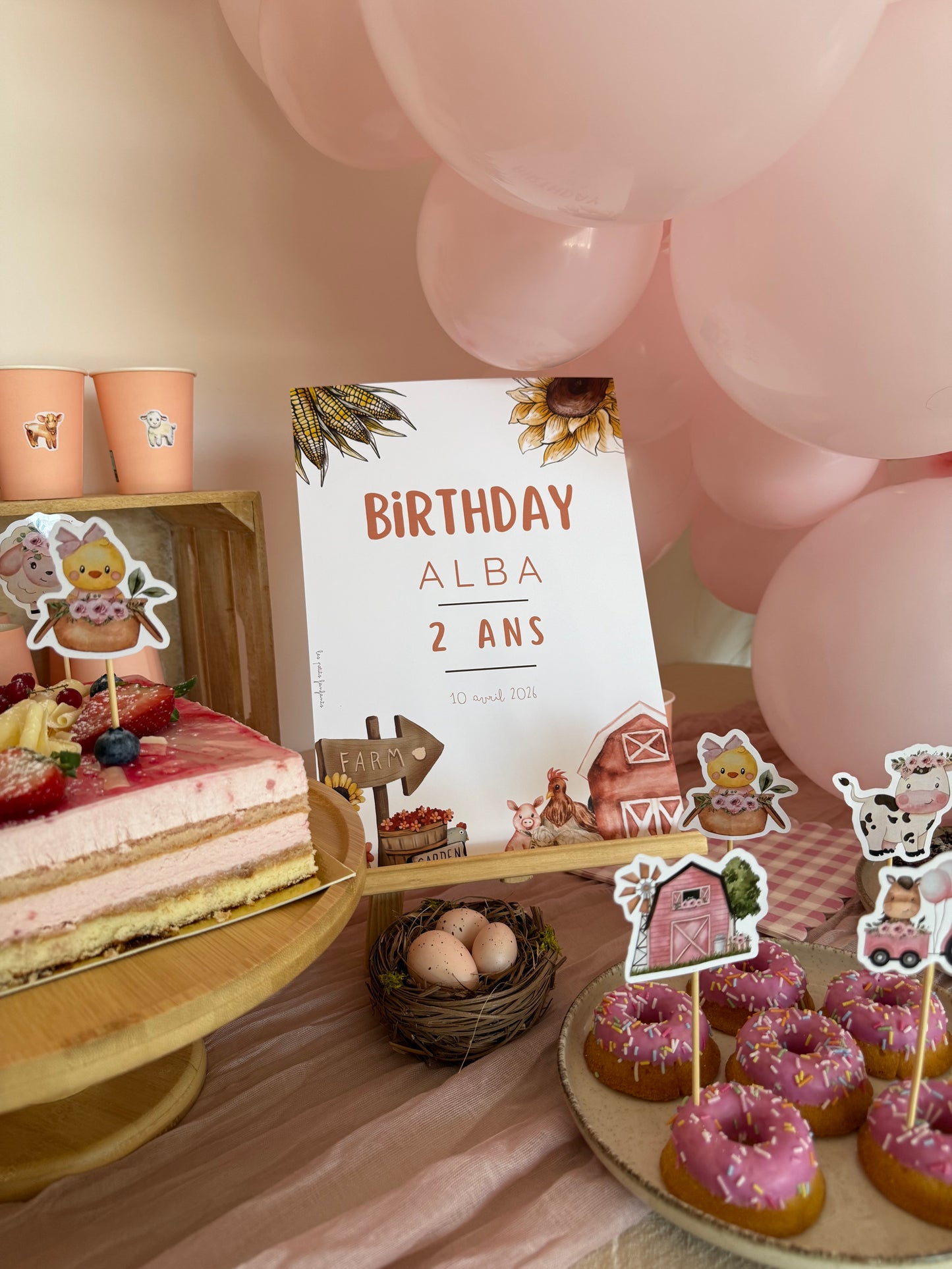 Thème Ferme version rose - Affiche bienvenue anniversaire