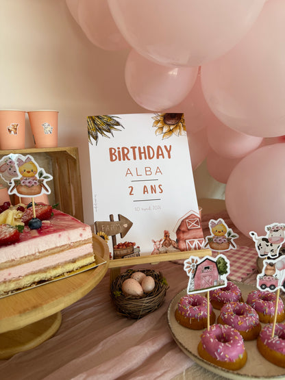 Thème Ferme version rose - Affiche bienvenue anniversaire