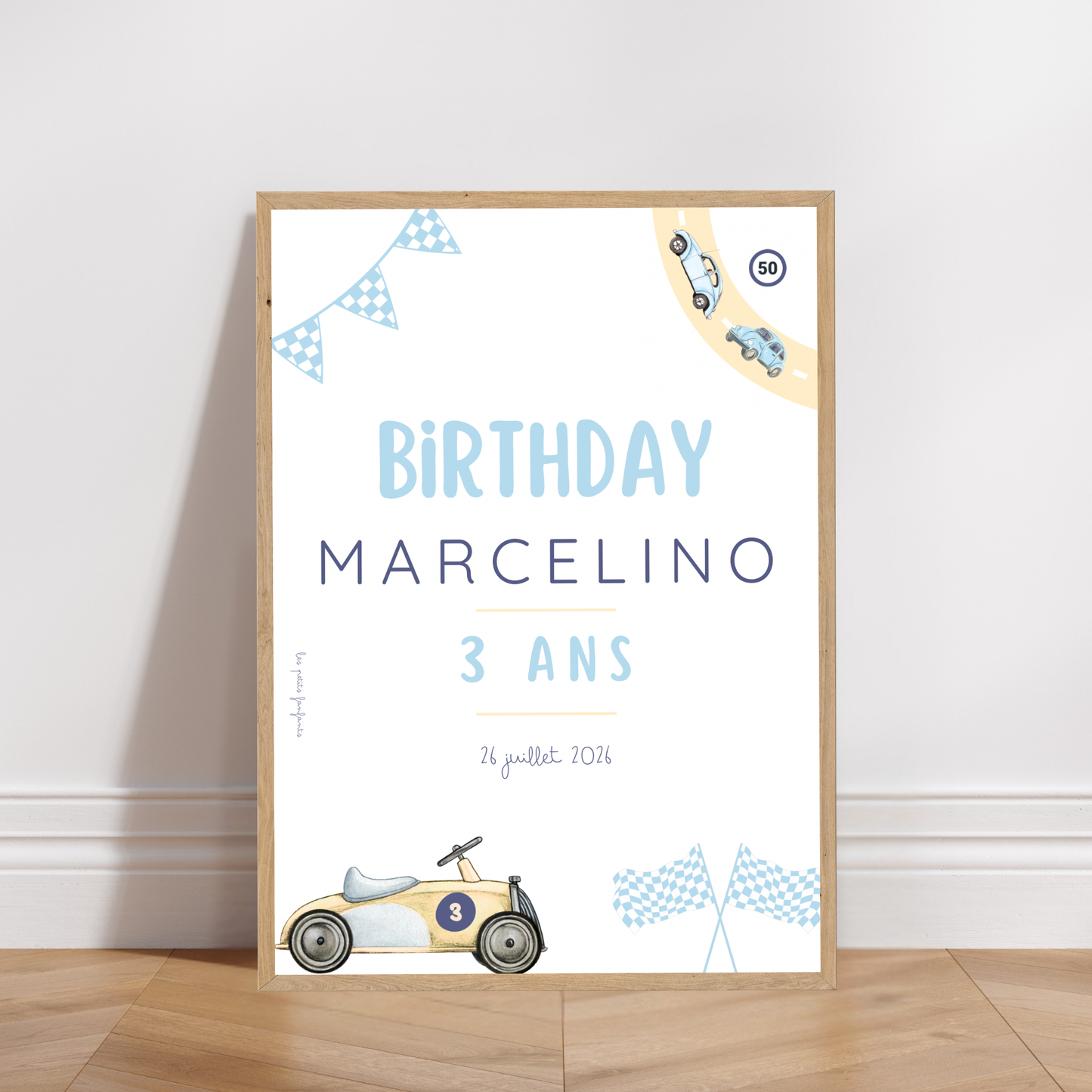 Thème Véhicules version bleu - Affiche bienvenue anniversaire