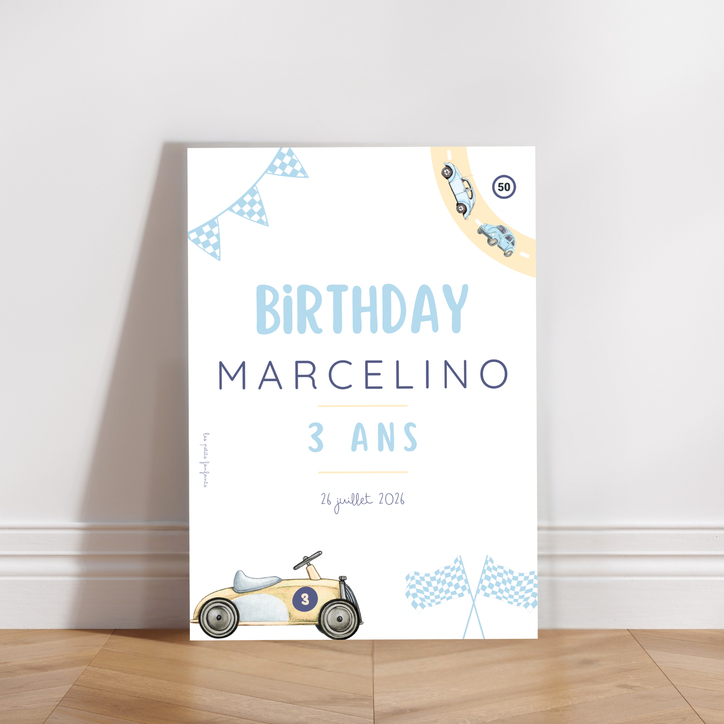 Thème Véhicules version bleu - Affiche bienvenue anniversaire