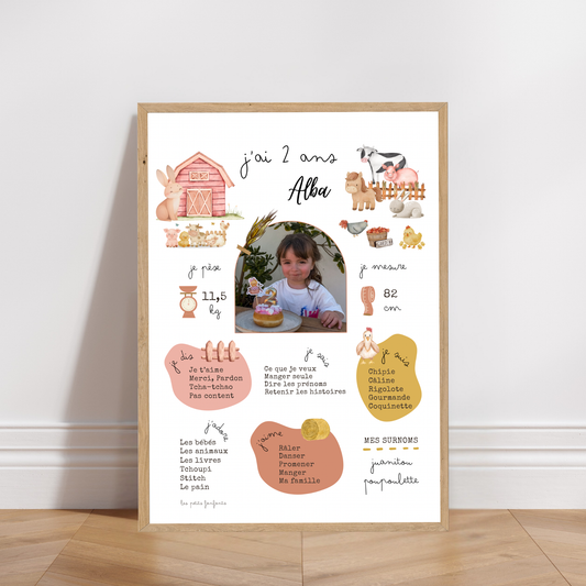 Thème Ferme version rose - Affiche anniversaire